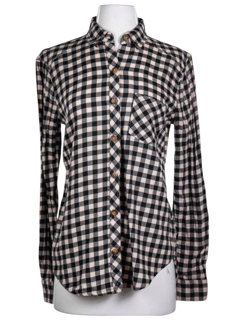 Abercrombie & Fitch Checkered Plaid Black Cream Gingham Button-Down Shirt Sz S